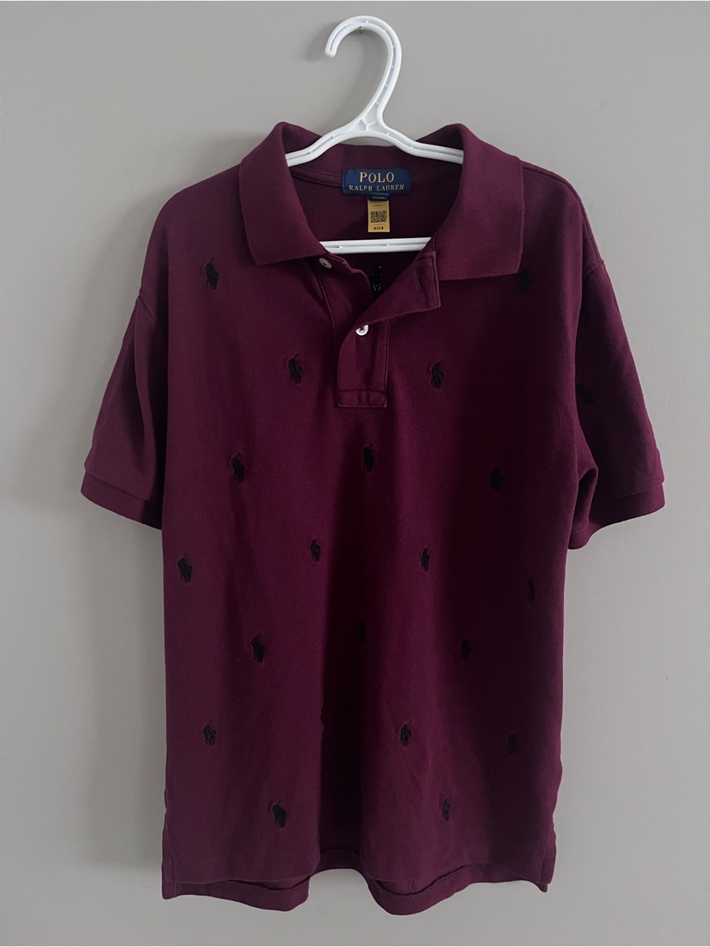 Polo Ralph Lauren Boys Burgundy Allover Pony Mesh Polo Shirt Size M (10-12)